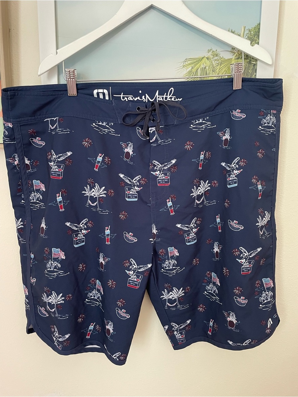 Travis Mathew Board Shorts Patriotic Firework 4th of July Novelty Swim Trunks